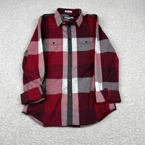 Express Mens Extra Slim Fit Plaid Button Up Shirt Red Burgundy Grey Small S